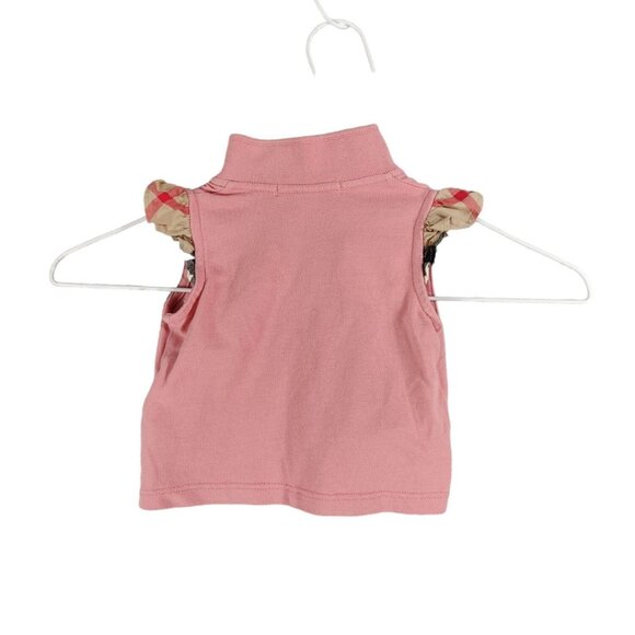BURBERRY Polo Girls SZ 3M Nova Check Short Flutter Cap Sleeve Pink Round Collar - Picture 2 of 7